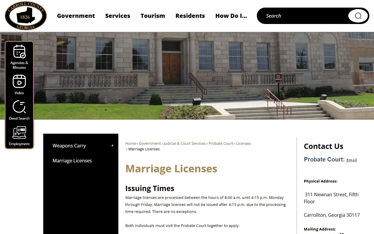 Carroll County marriage license page for Carrollton residents