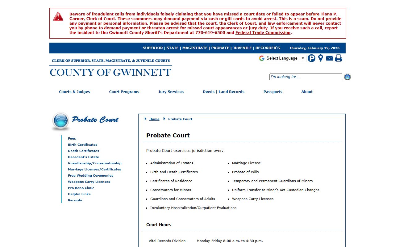 Gwinnett County Probate Court website for Duluth marriage records