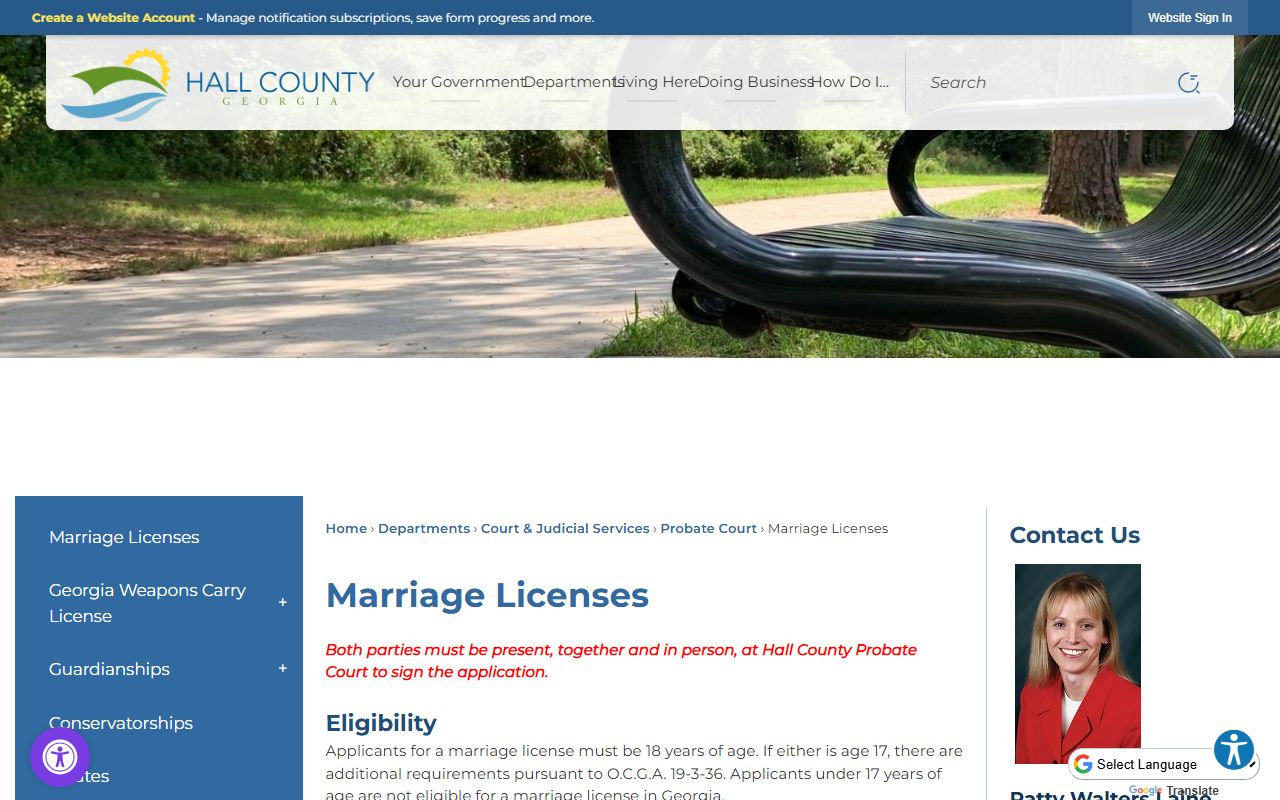 Hall County marriage license page for Gainesville marriage records