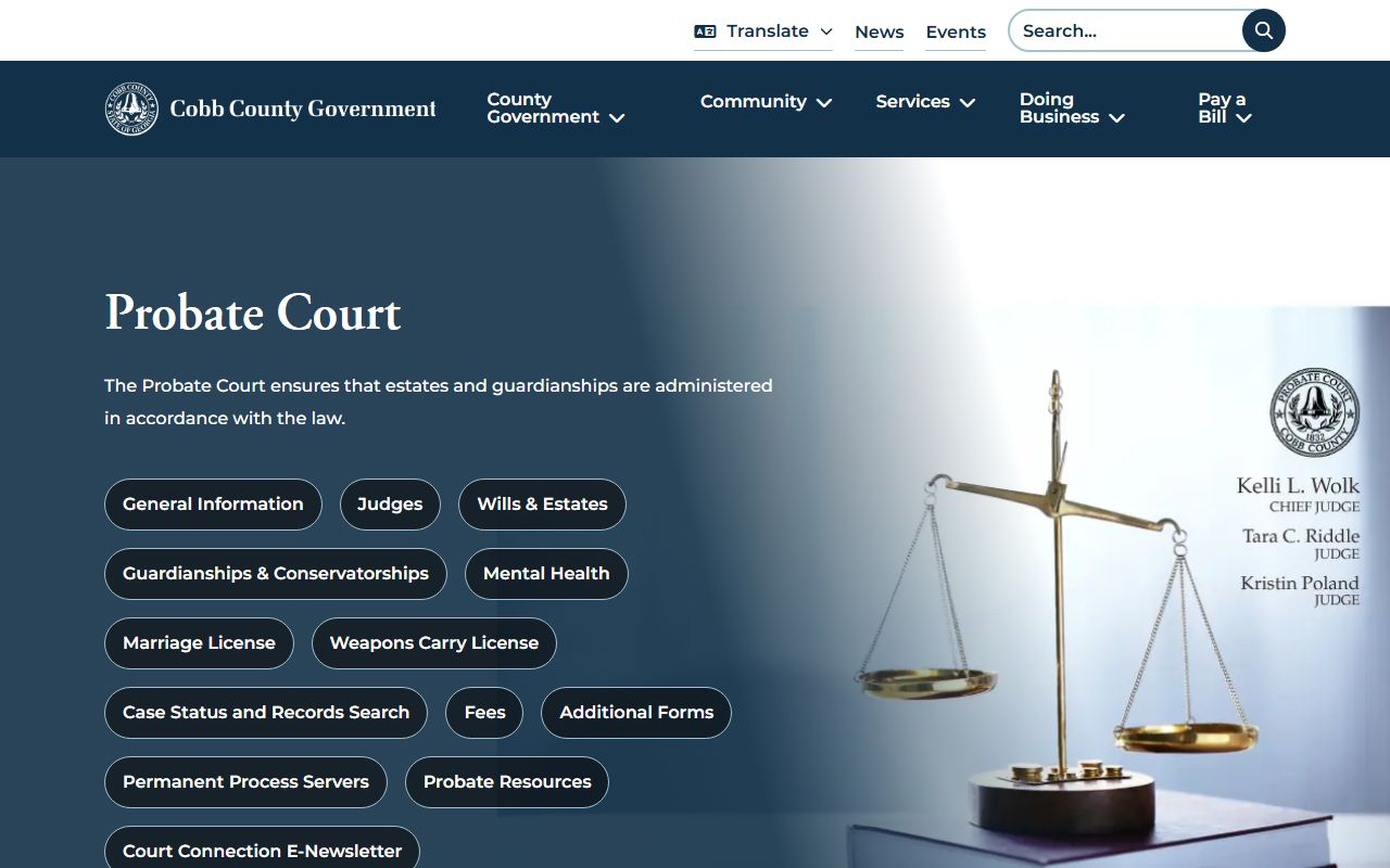 Cobb County Probate Court main page for Mableton marriage record services