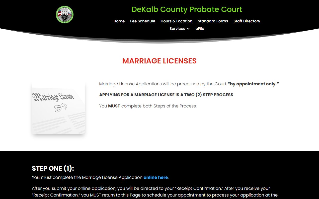 DeKalb County marriage license services page for Redan