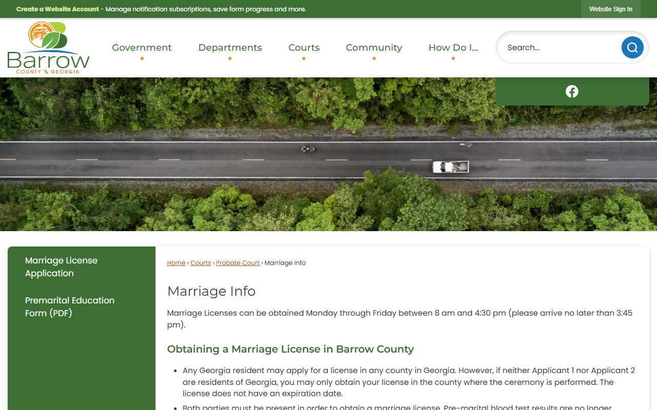 Barrow County marriage information page from county website for Barrow County marriage records