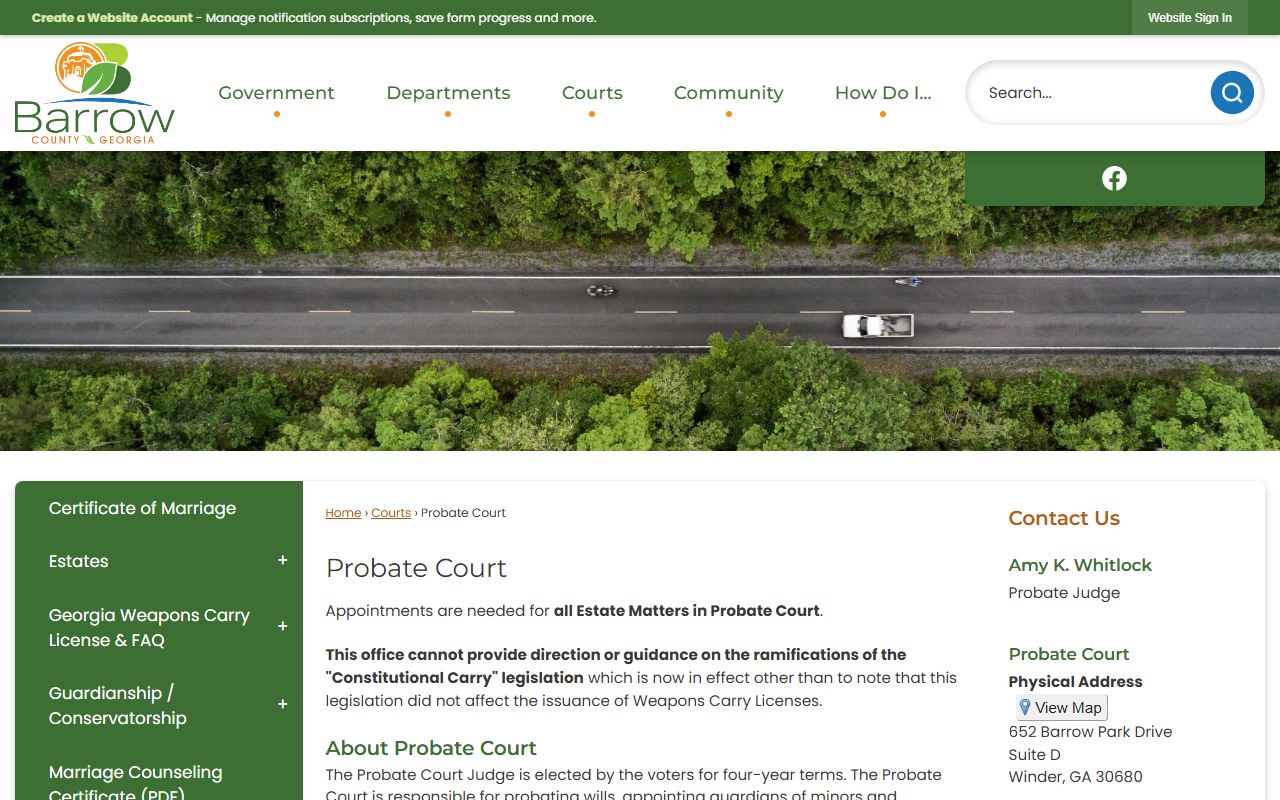 Barrow County Probate Court website page for Barrow County marriage records