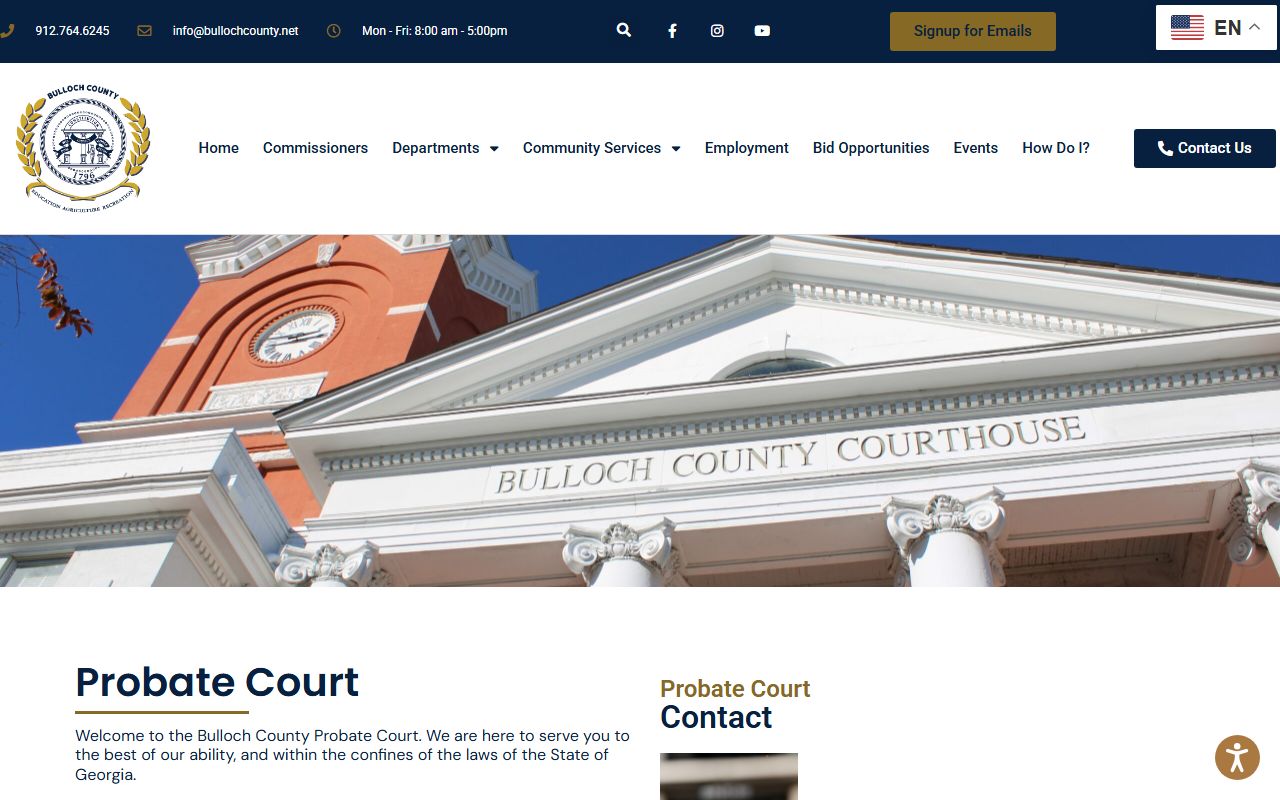 Bulloch County Probate Court website for marriage records in Statesboro Georgia