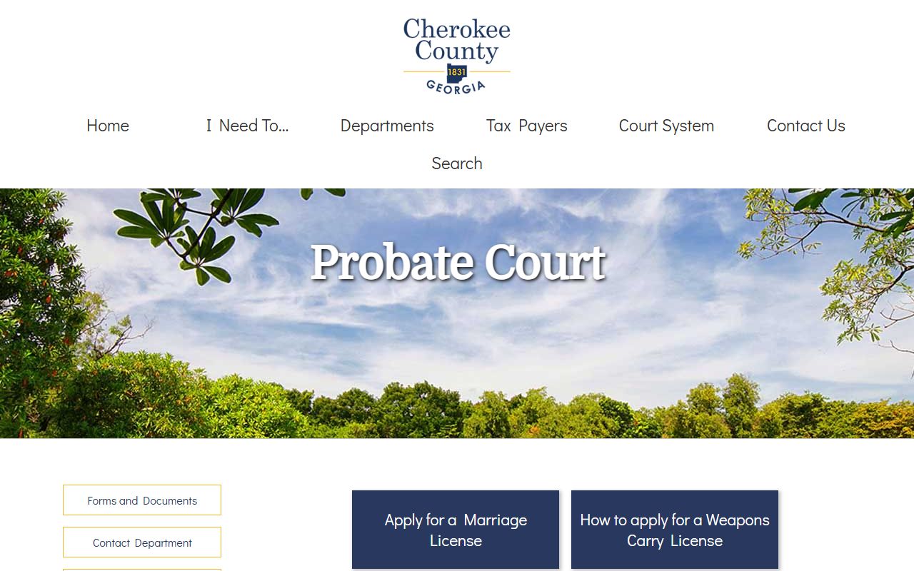 Cherokee County Probate Court website for marriage record information