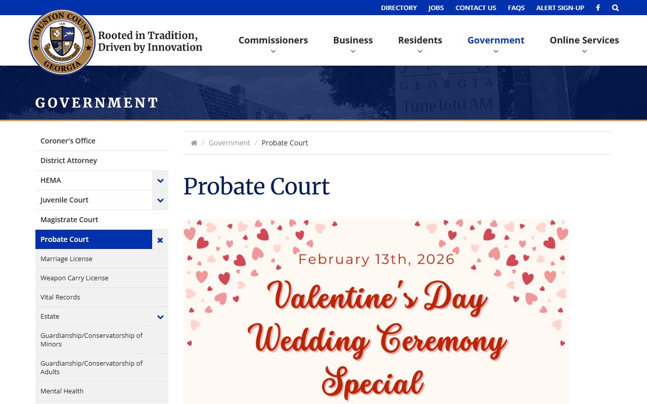 Houston County Probate Court website for Houston County marriage records and license services