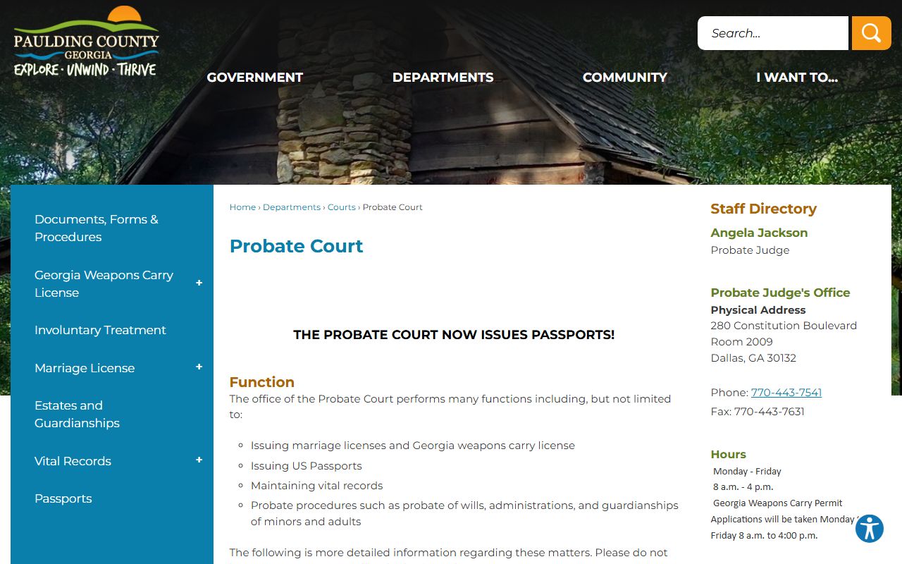 Paulding County Probate Court website for Paulding County marriage records