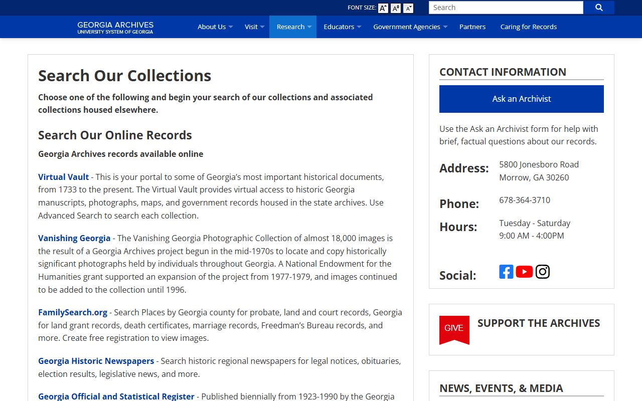 Georgia Archives research page for historical marriage records