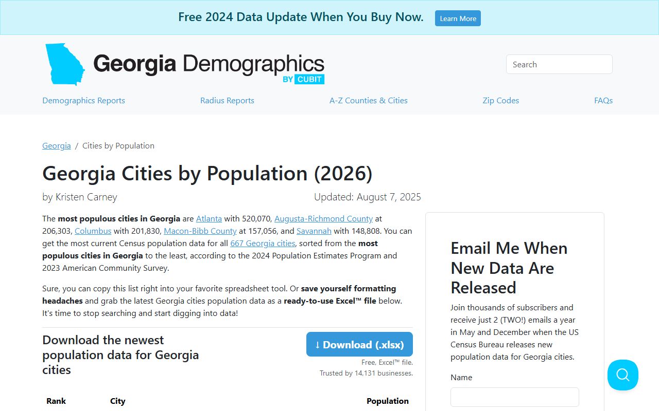 Georgia cities by population for marriage records lookup