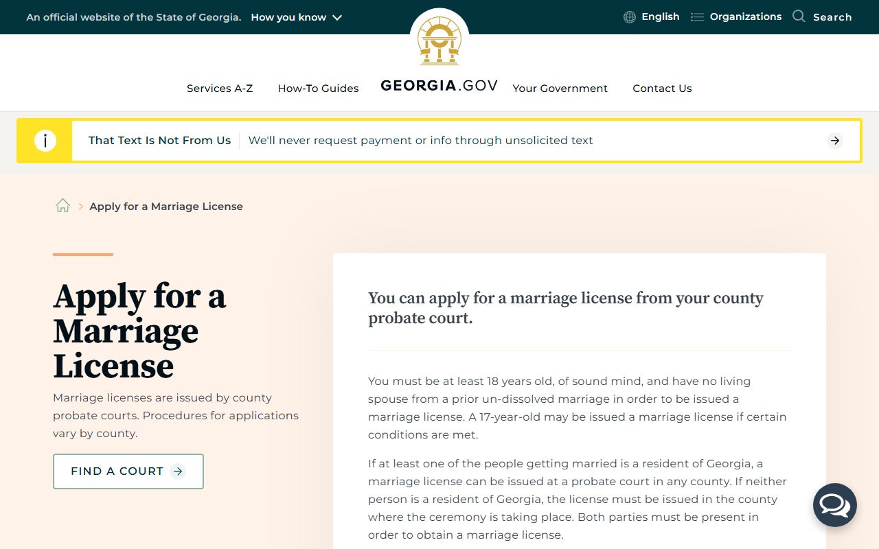 Georgia.gov marriage license application guide for Georgia marriage records